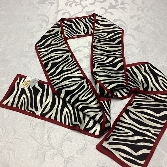 TALBOTS. Red white n black silk scarf ZEBRA PRINT MUST SEE. NEW - Picture 4 of 5